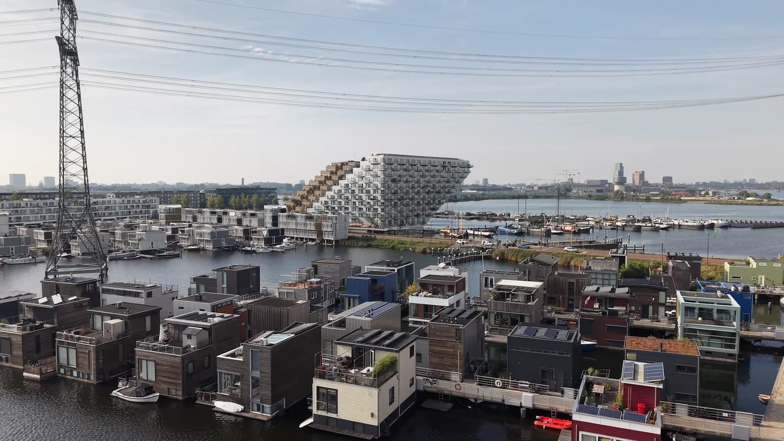 Waterside homes along a canal in IJburg.