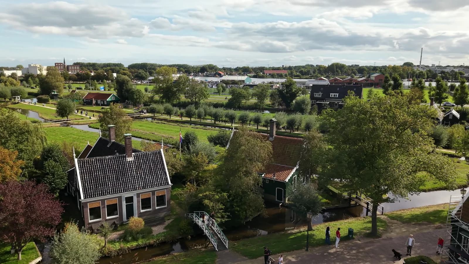 Wooden houses and green landscape around Zaanse Schans
